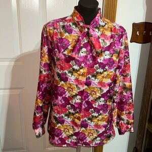 Laura Mae Vintage Floral Button Down Front Knot Tie Cottagecore Top Size 14